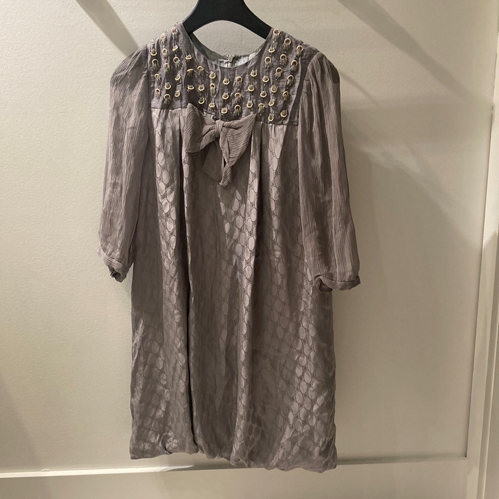 BY MALENE BIRGER Y2K grey silk beaded mini dress size 36